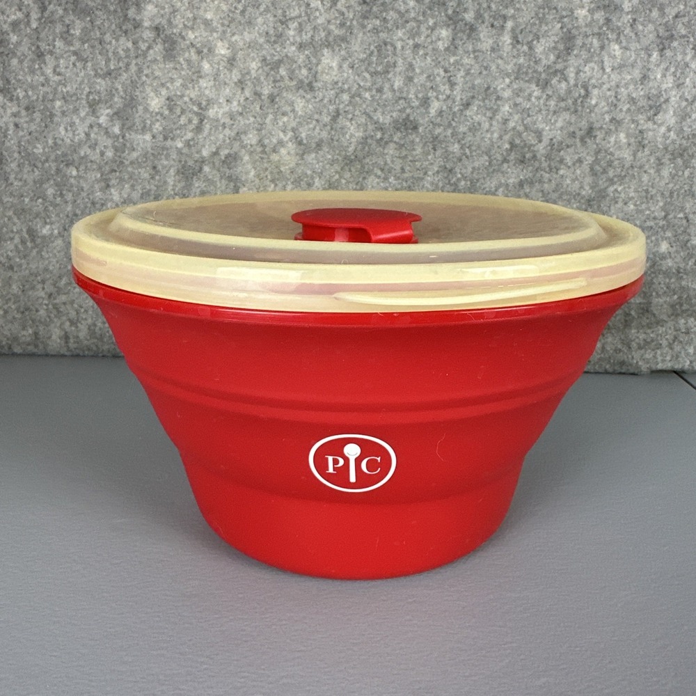 Pampered Chef 1569 Family Size Microwave Popcorn Maker Red Silicone Collapsible